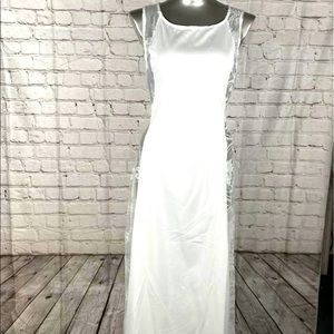 White, satin and lace formal dress. Never worn